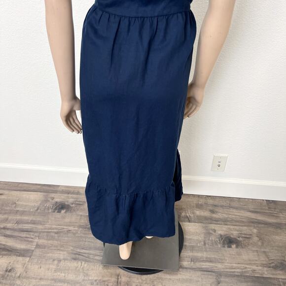 [Frank and Oak] Navy Blue Ruffle Hem Faux Button Down Midi Dress NWT Size XL - Picture 7 of 10